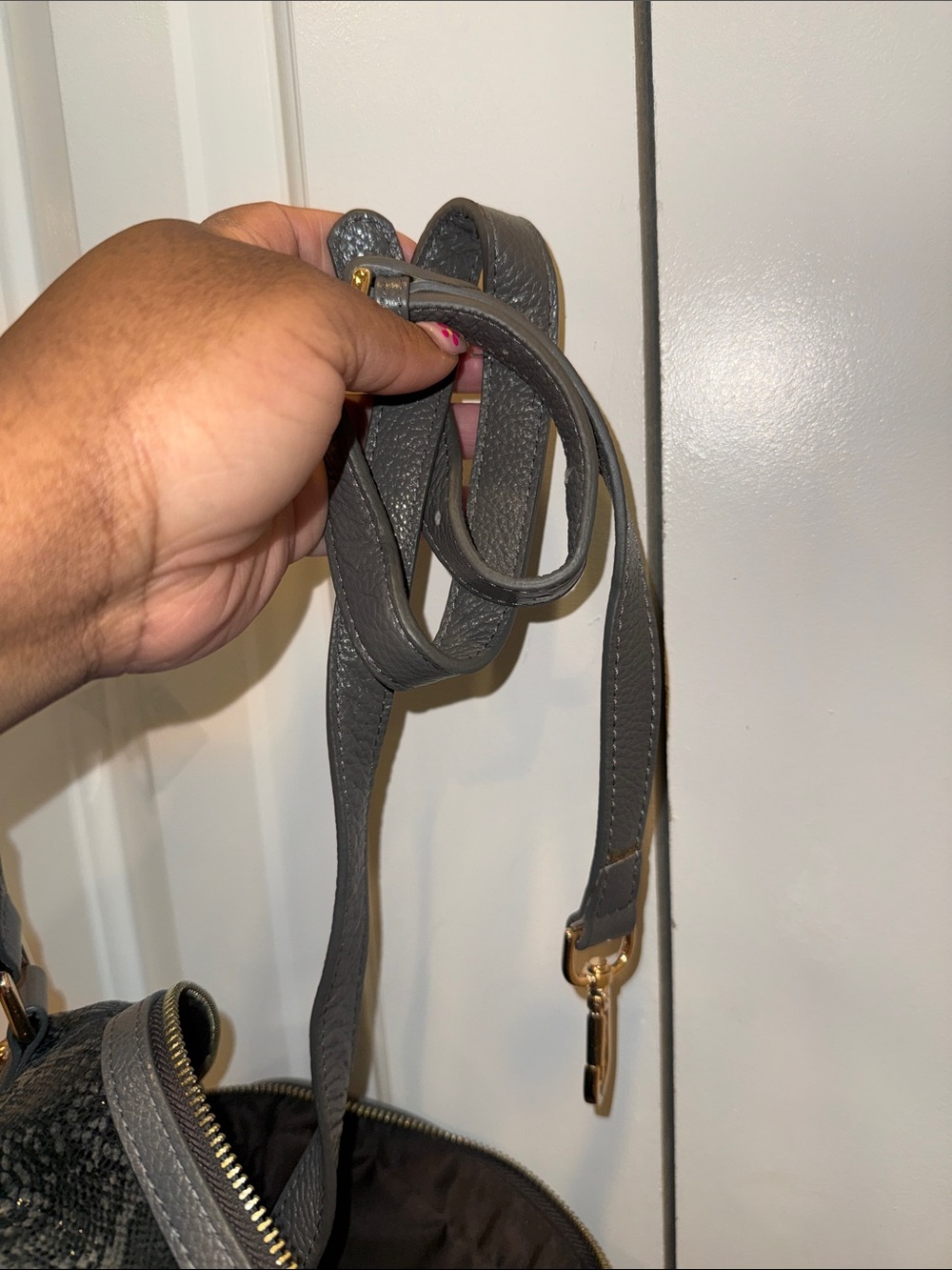 Terzetto Gray Snake-Print Satchel with Gold Hardware - Picture 4 of 7